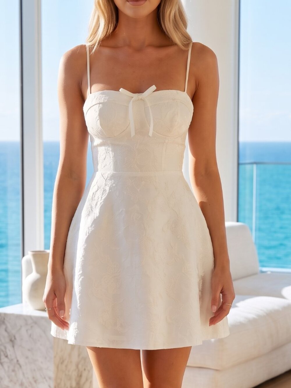 NWT REVOLVE Australia Showpo Angel Biba jacquard mini dress lace back cream USXL